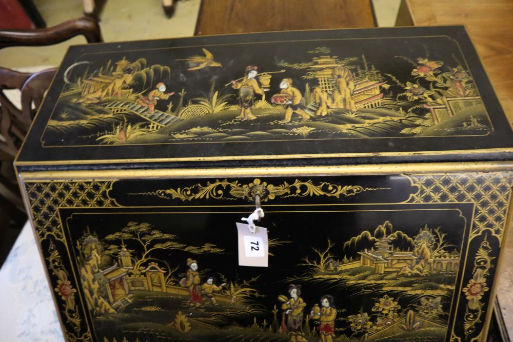 An early 20th century chinoiserie lacquer bureau, width 62cm depth 46cm height 104cm
